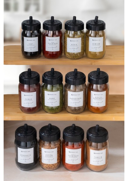 12 Adet Baharat Seti (12 Parça Cam Baharatlık Hediye) modelleri