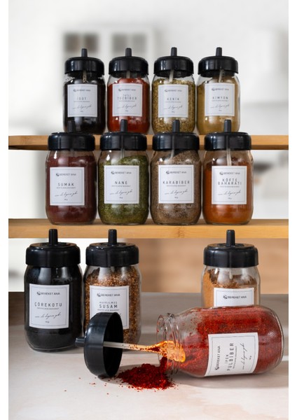 12 Adet Baharat Seti (12 Parça Cam Baharatlık Hediye)