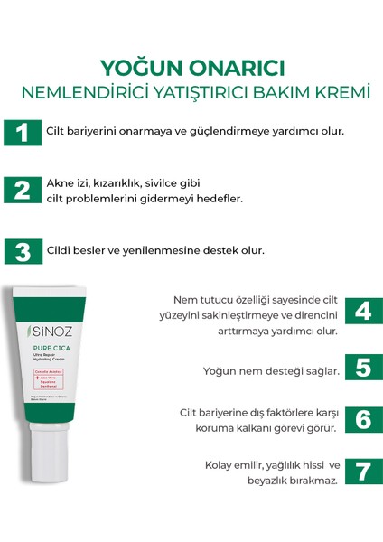 Pure Cica Yoğun Onarıcı Yatıştırıcı Nemlendirici Bakım Kremi 50 ML Tahriş Olmuş Hasarlı Ciltler için fiyatları