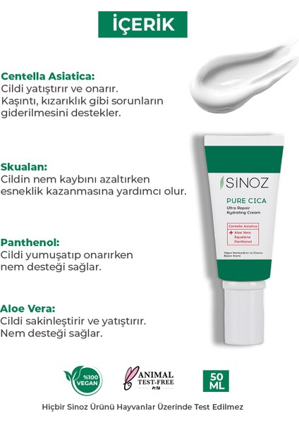 Pure Cica Yoğun Onarıcı Yatıştırıcı Nemlendirici Bakım Kremi 50 ML Tahriş Olmuş Hasarlı Ciltler için modelleri