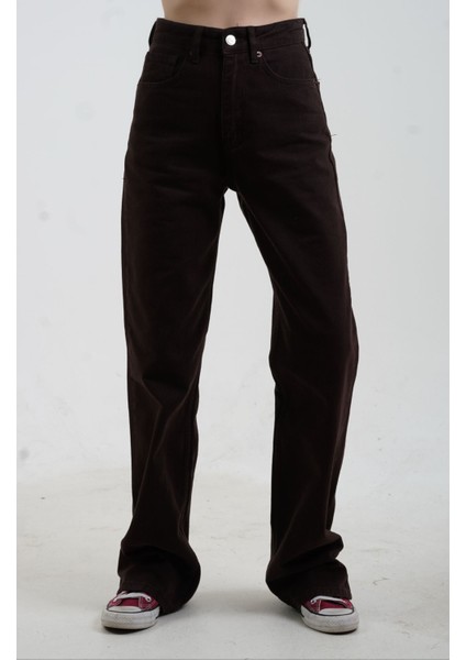 Kahve Yüksek Bel Straight Denim Pantolon fiyatları