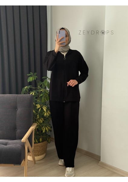 Siyah Pamuklu Eşofman Takımı