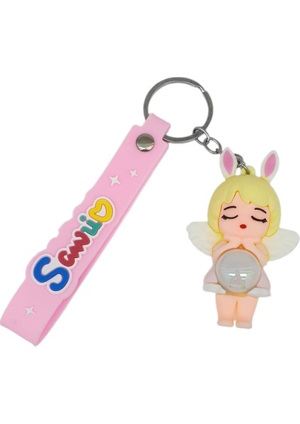 Figürlü ve Işıklı Silikon Anahtarlık - Kız Figür - Beyaz (Lisinya)
