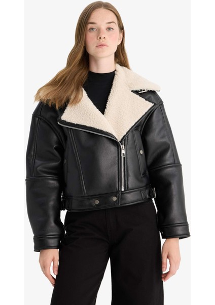 Oversize Geniş Kalıp Suni Kürk Astarlı Fermuarlı Suni Deri Ceket Mont F1826AX25WN modelleri