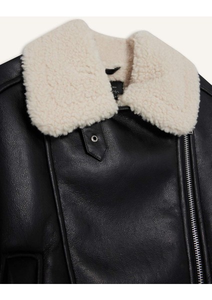 Oversize Geniş Kalıp Suni Kürk Astarlı Fermuarlı Suni Deri Ceket Mont F1826AX25WN