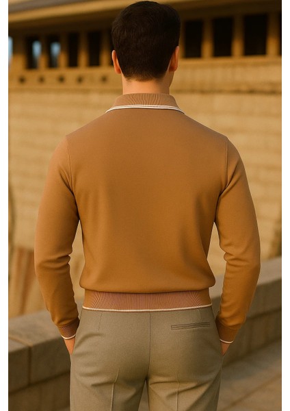 Erkek Çizgili Trend Uzun Kollu Kahve Polo Yaka Kazak indirimleri