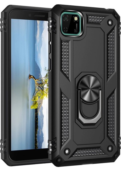 Huawei Y5P Kılıf Sofya Yüzüklü Silikon Kapak - Siyah - FKU2723-5779