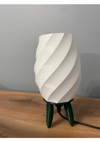 Masaüstü Abajur - Beyaz & Yeşil - (Beyaz LED Ampul Hediyeli)