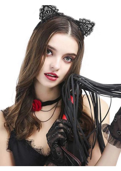 Dantelli Siyah Kedi Tacı - Vintage Tarz Dantel Kedi Kulak