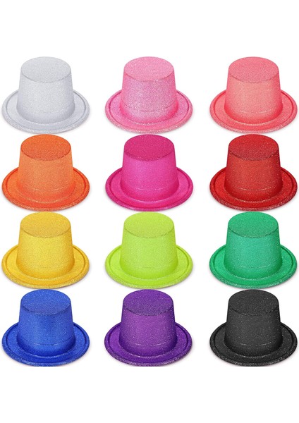Karışık Renk Simli Silindir Parti Şapkaları (12 Adet) modelleri