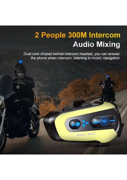 N3X Rgb Işıklı Intercom 3 Kişi Bağlantılı 1000MAH Motosiklet Bluetooth Kulaklık Seti