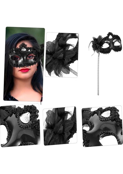 Siyah Işıltılı Tutmalı Fotoğraf Çekimi Maskesi 18X29 cm modelleri