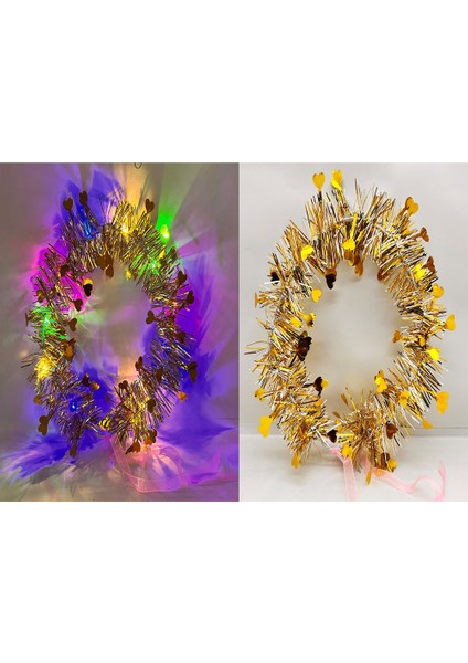 Kalp Püsküllü Gece Parıltısı 3 Modlu LED Li Işıklı Taç Altın Renk fiyatları