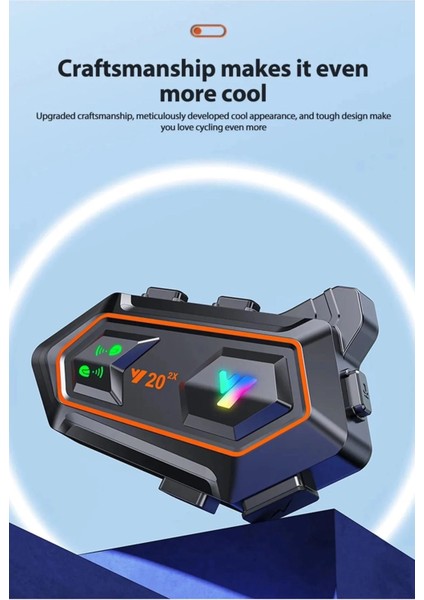 Y20 2x 1000M Telsiz Mesafeli 2 Kişi Bağlantılı Bluetooth Kask Kulaklık Fenerli Intercom