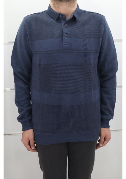 Fistan Store Erkek Desenli Spor Kesim Normal Kalıp Polo Yaka Selanik Kumaşlı Kışlık Kazak