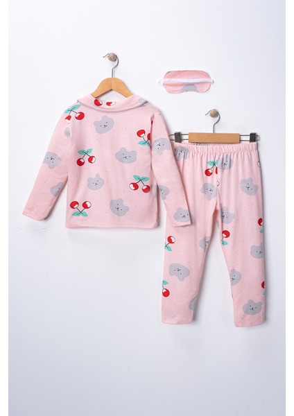 Kız Çocuk Kiraz Desenli Pijama Takımı - Uyku Bandı Hediyeli fiyatları