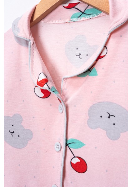 Kız Çocuk Kiraz Desenli Pijama Takımı - Uyku Bandı Hediyeli modelleri