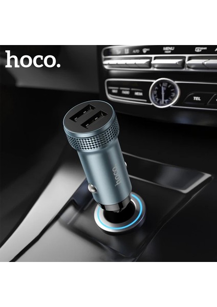 Hoco Z49 Çift USB Girişli Araç Şarj Başlık + USB To iPhone Lightning Kablo-(57 - ?03?53E9-3G0 modelleri