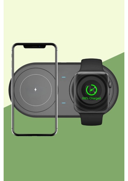 2si 1ARADA Kablosuz Saat,kulaklık ve Telefon Hızlı Şarj Etme Aparatı