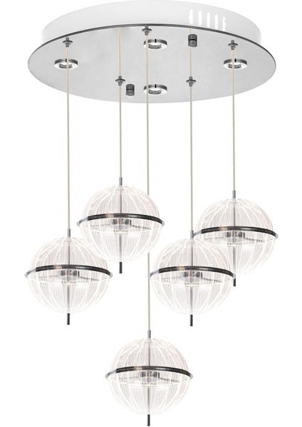 8265-4+1 5li Krom Sarkıt LED Avize