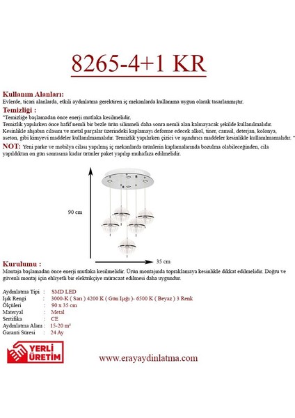8265-4+1 5li Krom Sarkıt LED Avize modelleri
