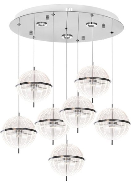 8265-6+1 Krom Sarkıt LED Avize