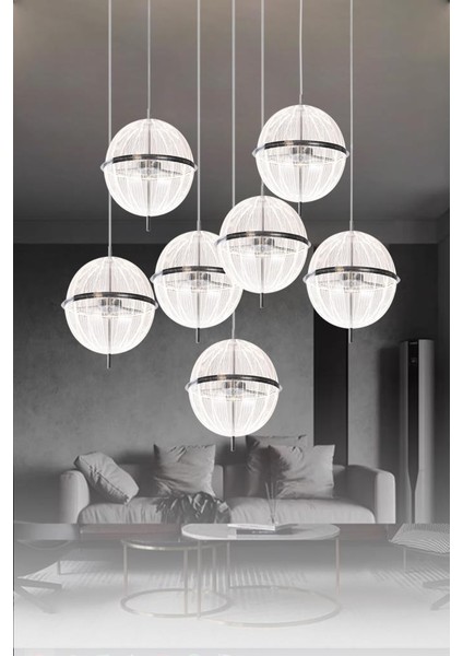 8265-6+1 Krom Sarkıt LED Avize fiyatları