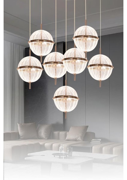 8265-6+1 7li Sarkıt Gold LED Avize fiyatları