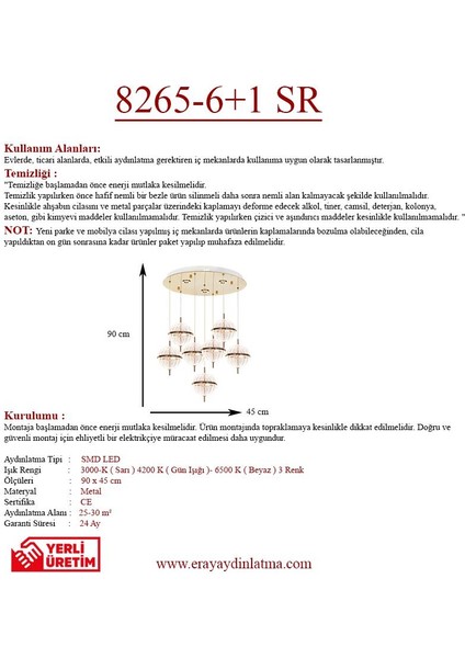 8265-6+1 7li Sarkıt Gold LED Avize modelleri