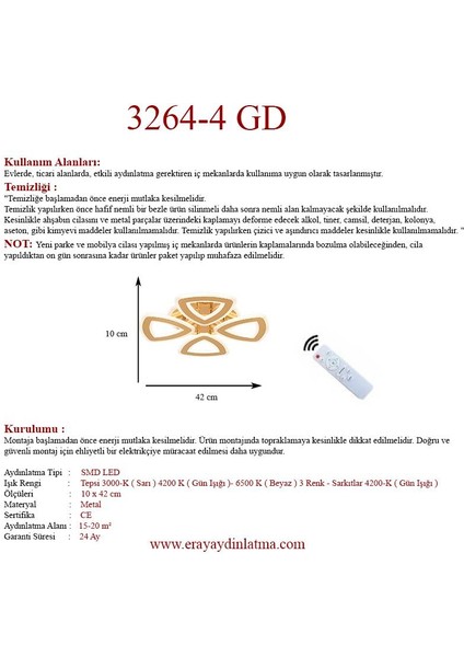 3264-4 Gold Kumandalı LED Avize fırsatları