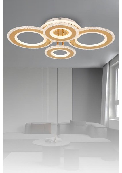 T001-4 Gold Kumandalı LED Avize