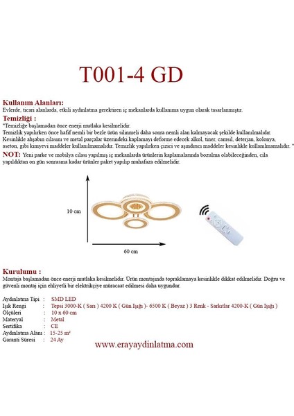 T001-4 Gold Kumandalı LED Avize fırsatları