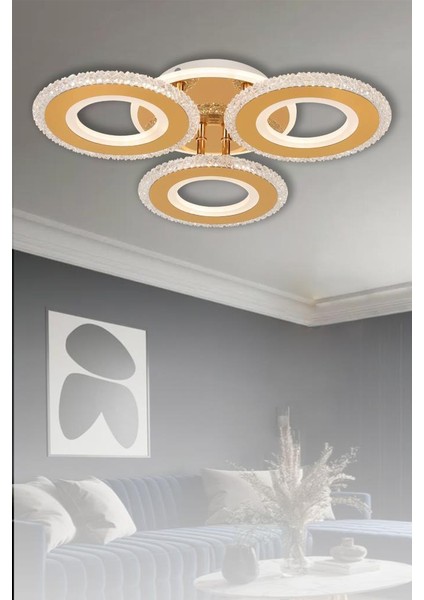 T001-3 Gold Kumandalı LED Avize