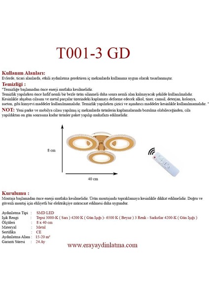 T001-3 Gold Kumandalı LED Avize fırsatları