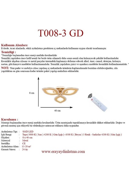 T008-3 Gold Kumandalı LED Avize fırsatları