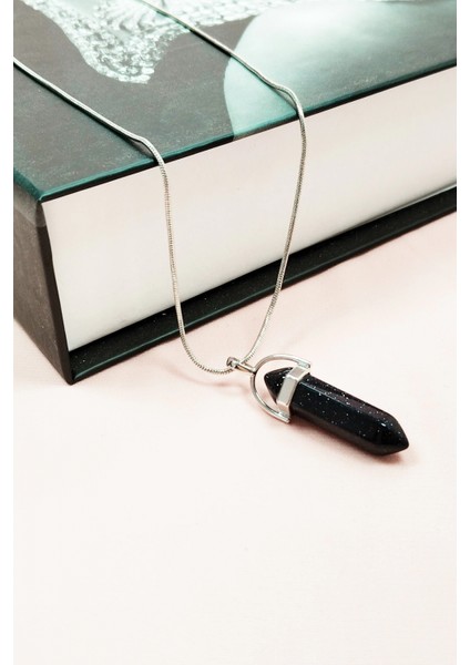 Siyah Yıldız Taşı Doğal Taşı Zincirli El Yapımı Tasarımlı Kolye Uç: 3,5 cm Zincir: 20 cm Kutulu modelleri