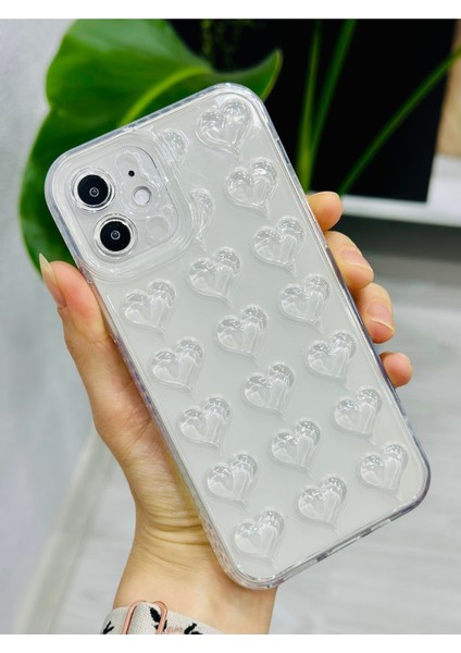 Iphone 12 ve 12 Pro Uyumlu 3D Kabartma Kalpli Silikon Kılıf