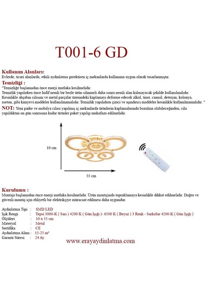 T001-6 Sarı Dimmer Kumandalı LED Avize fırsatları