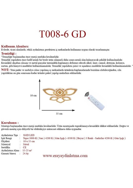 T008-6 Sarı Dimmer Kumandalı LED Avize fırsatları