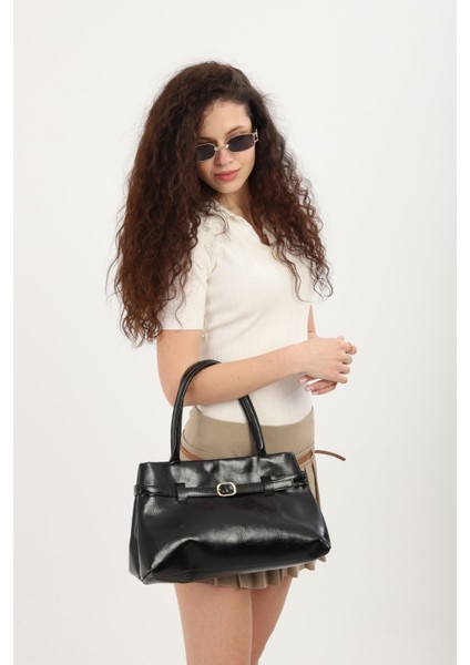 Orijinal Yeni Sezon Büzgülü ve Kemer Detaylı Çıtçıtlı Lüks Yumuşak Deri El Kol ve Omuz Çantası