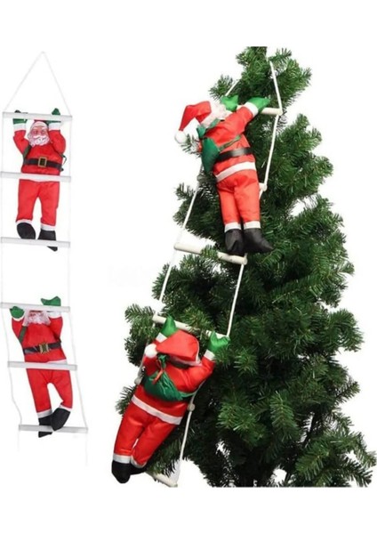 Merdiven Tırmanan Noel Baba 2li Yılbaşı Ağacı Süsü Yılbaşı Kapı Süsü Duvar Süsü Yılbaşı Süsleri