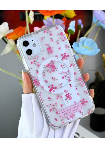 Iphone 12 ve 12 Pro Uyumlu Çiçekli Gerçek Magsafe Özellikli Renkli Şeffaf Kılıf modelleri