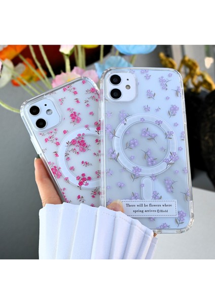 Iphone 12 ve 12 Pro Uyumlu Çiçekli Gerçek Magsafe Özellikli Renkli Şeffaf Kılıf fırsatları