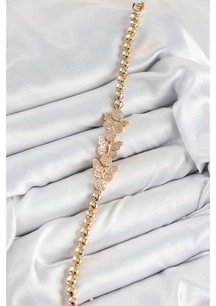 Pirinç Zirkon Taşlı Kelebek Model Gold Renk Kadın Bileklik - Lisinya fiyatları