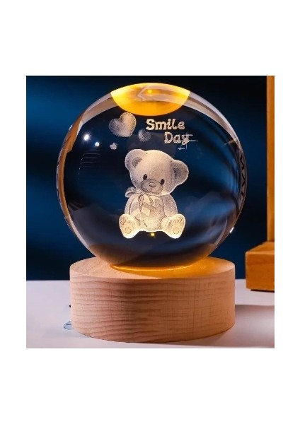 Dekoratif Ayıcık Tasarımlı Ahşap Altlıklı Işıklı Cam Küre Büyük Boy Cam:8cm Ahşap:2cm fiyatları