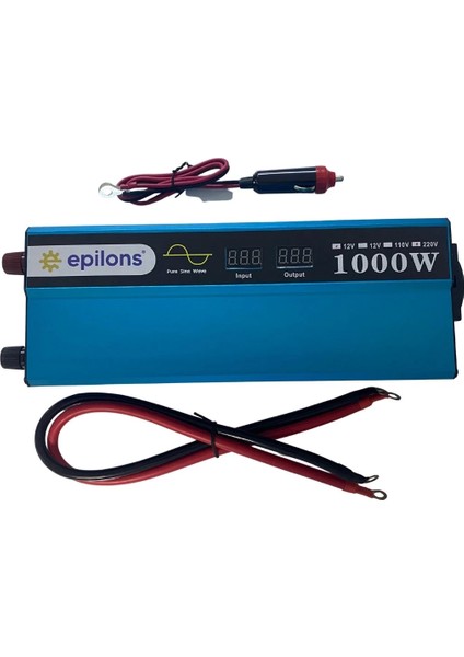 12V 1000W Tam Sinus Inverter 220V Çevirici Taşınabilir Güç Kaynağı