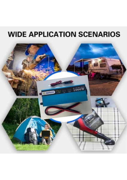 12V 1000W Tam Sinus Inverter 220V Çevirici Taşınabilir Güç Kaynağı