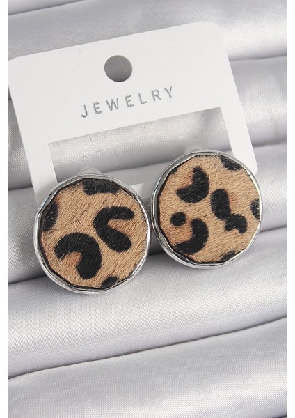 Pirinç Gümüş Renk Daire Plaka Model Leopar Desenli Kadın Küpe - TJ-BKP9890 fiyatları