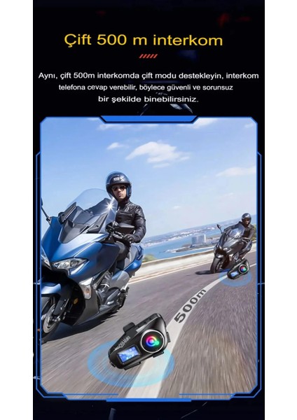 Q58-MAX Radyolu 2 Kişi Bağlantılı Bluetooth Kask Kulaklık Ekranlı Fenerli Müzik ve Telsiz Intercom