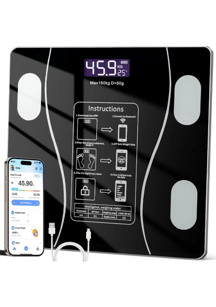 Akıllı Kablosuz Dijital Banyo Ve Vücut Yağ Ağırlık Ölçeği Vücut Kompozisyonu Analizörü Bluetoothlu Tartı